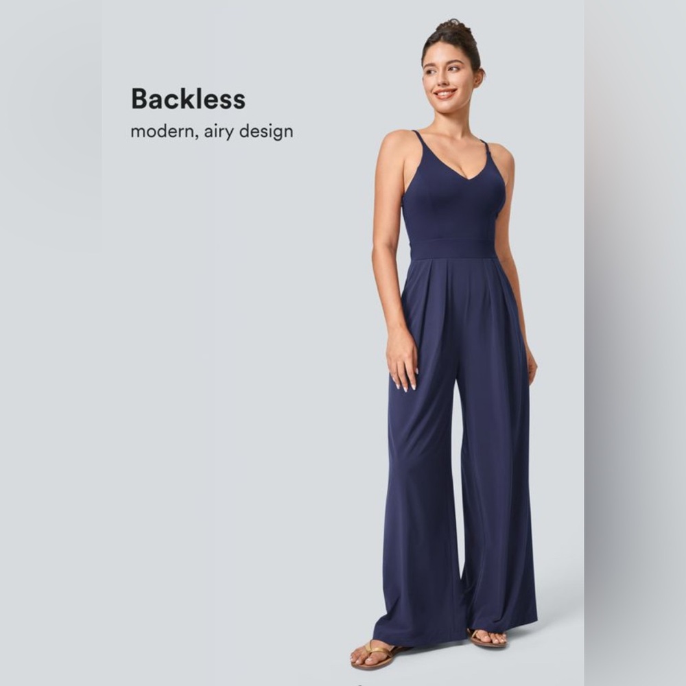 HALARA Sml Patriot Blue Breezeful Backless Wide Leg Quick Dry Resort Jumpsuit